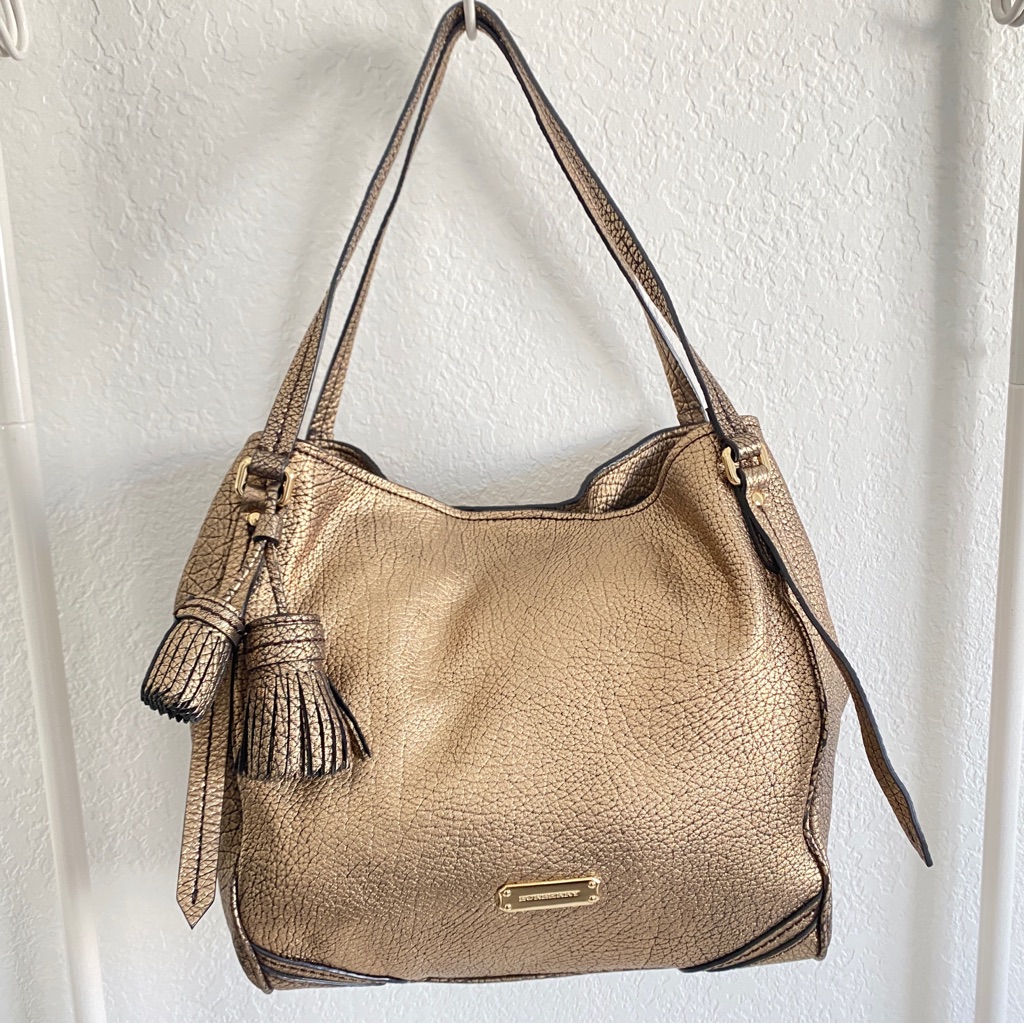 Burberry Gold Bronze Leather Tote Bag